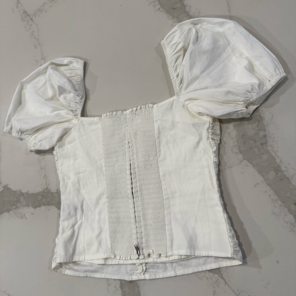 Reformation x Anthropologie Radish Puff Sleeve Ruched Top Womens 4 White ZipBack - Picture 11 of 13